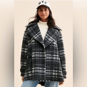 NWT Free People size XL Highlands Wool Peacoat Jacket Oversized Coat Black M2-22